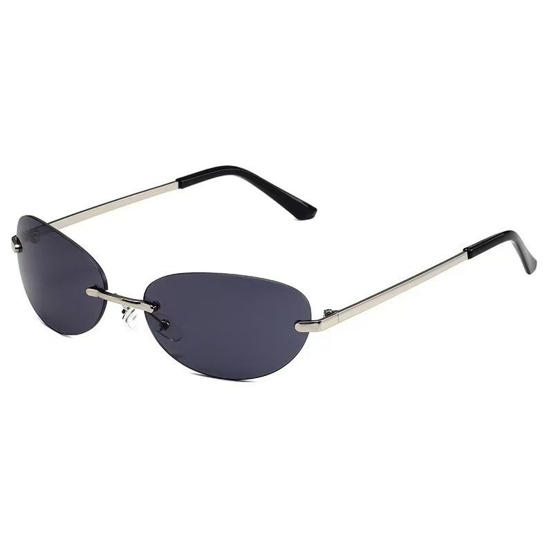 Rimless Oval Sunglasses Women  - Metal Photo Panel 评论和价格