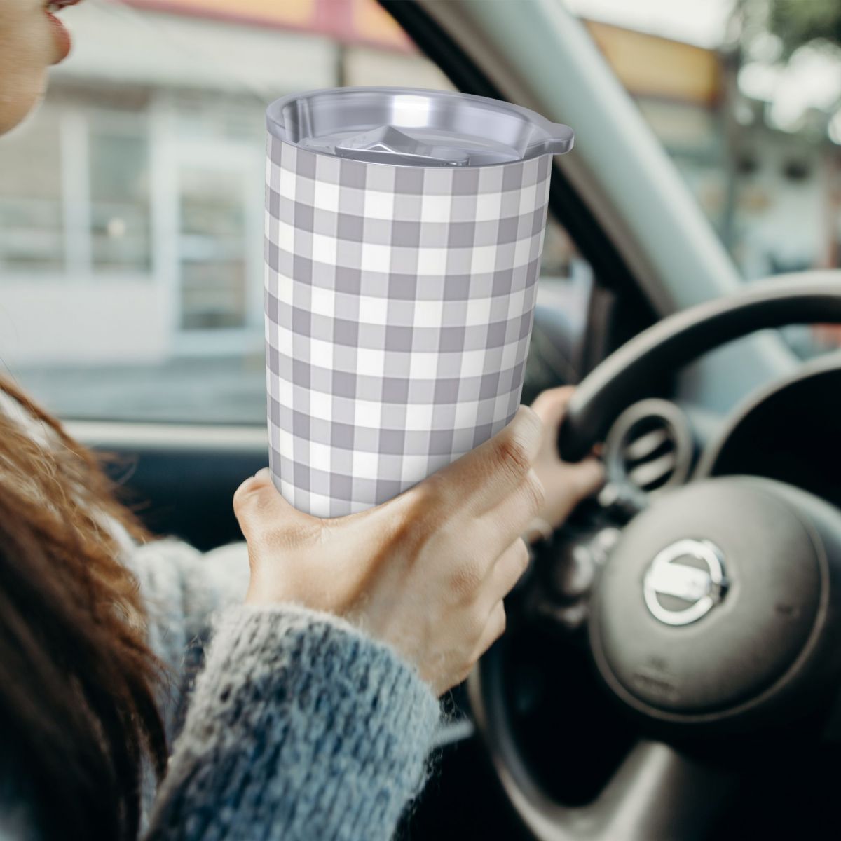Gray And White Gingham Stainle - Tumbler 20Oz White 评论和价格