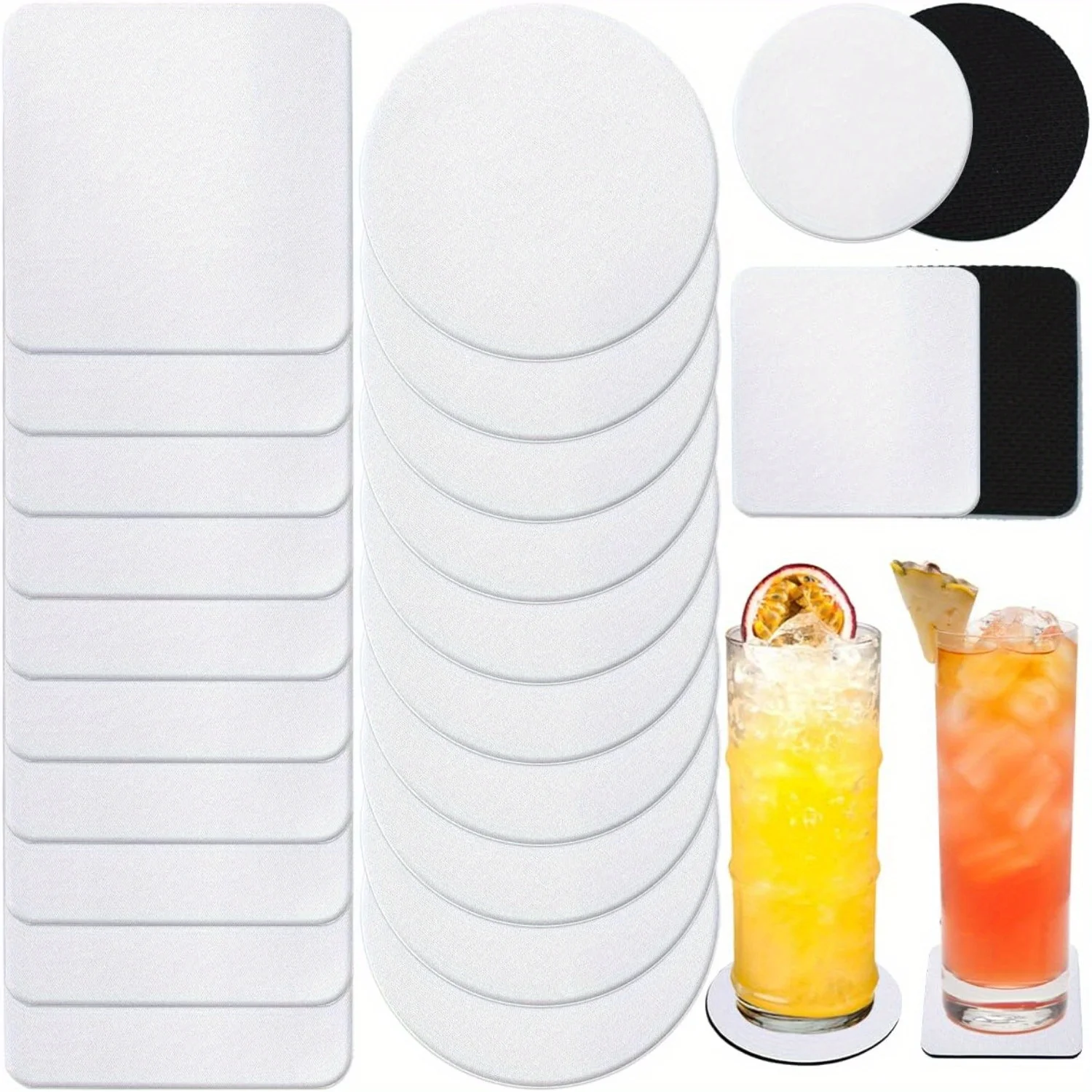30/50 Pcs Square and Round Sub - Coaster Sublimation Blank 评论和价格